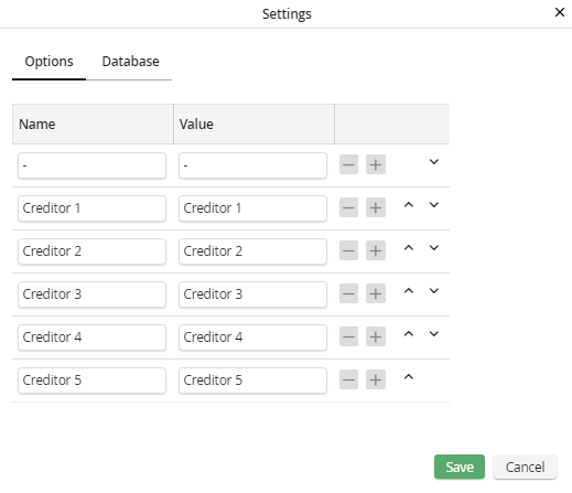 Filter field of the selection type - Settings