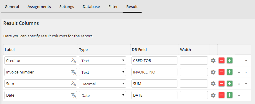 Defining result columns