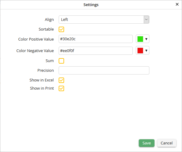 Decimal field settings
