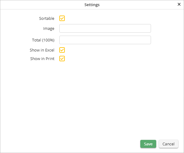 Percentage field settings Percentage field settings