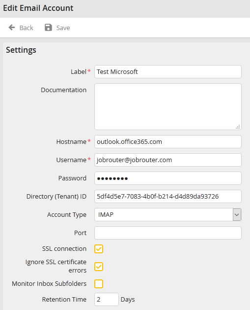 Edit e-mail account Edit e-mail account