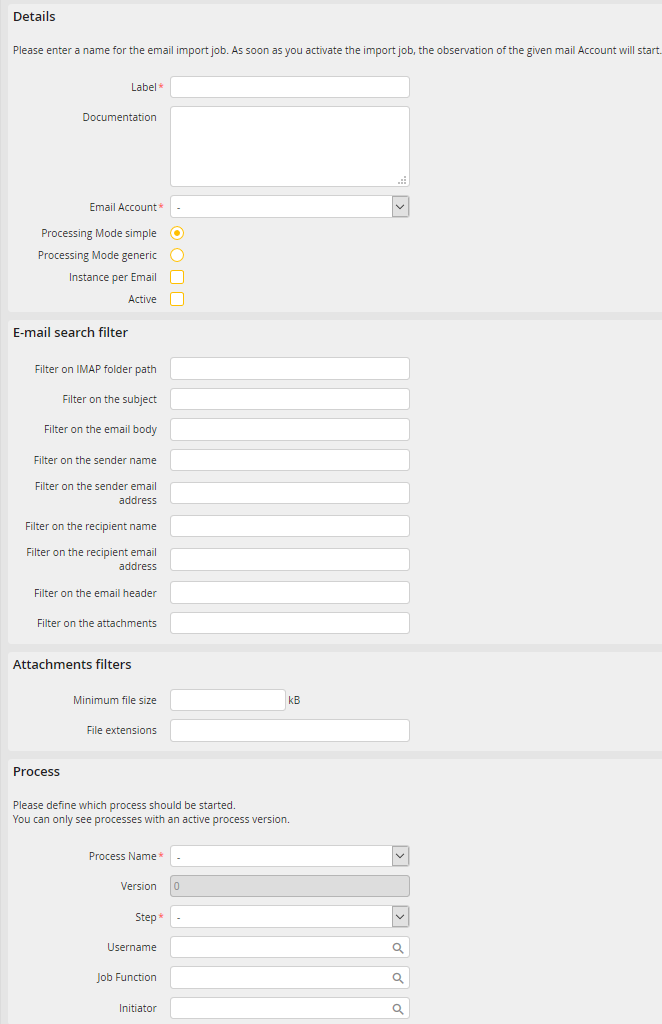 Creating an email import task