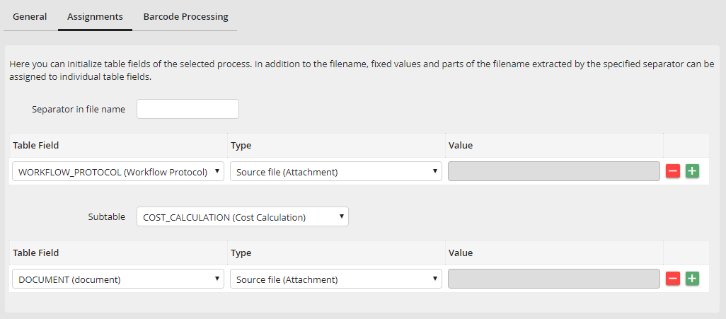 Assigning process fields