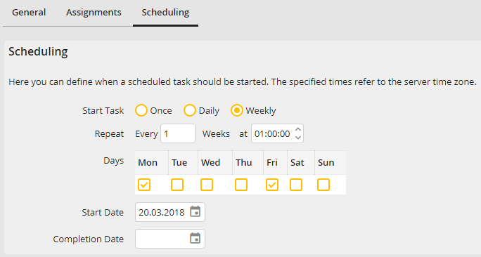 Scheduled Task - Scheduling (Weekly) Scheduled Task - Scheduling (Weekly)