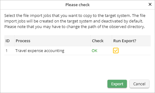 Exporting a monitoring task to the test system