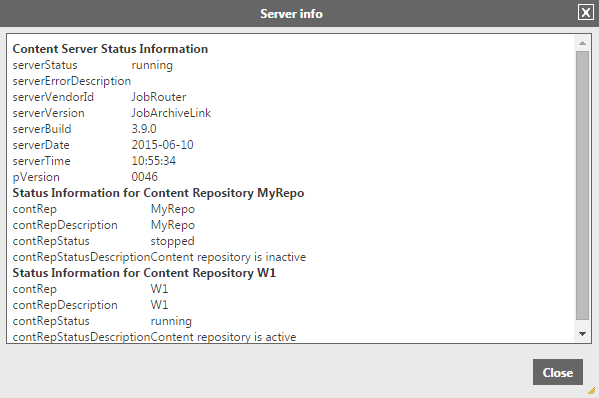Example for server info in the overview of the content repositories Example for server info in the overview of the content repositories