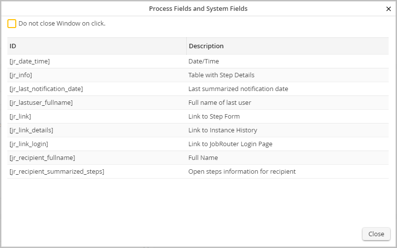 Process and system fields