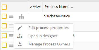 Managing processes: context menu