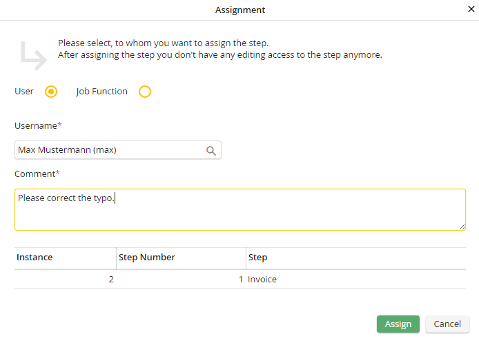 Assign a step to a user or Job Function