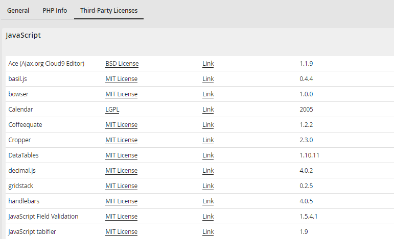 System information - Third-party licenses System information - Third-party licenses