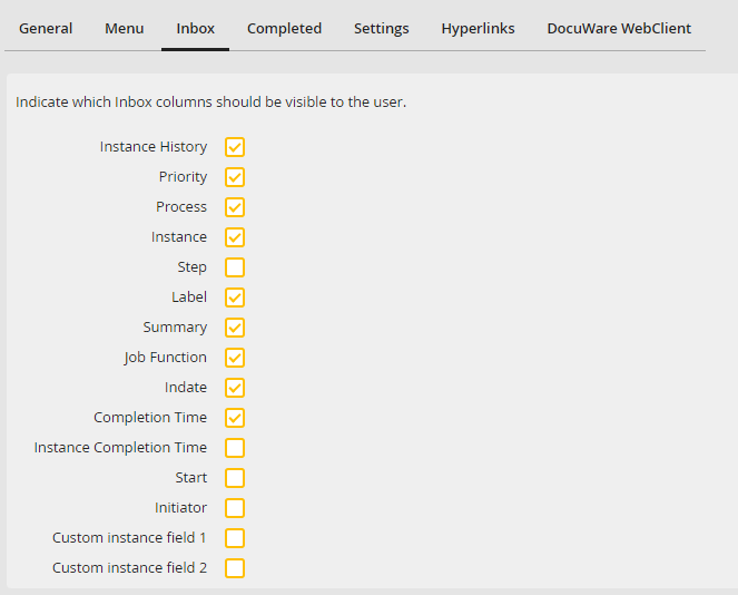 Defining process inbox columns Defining process inbox columns