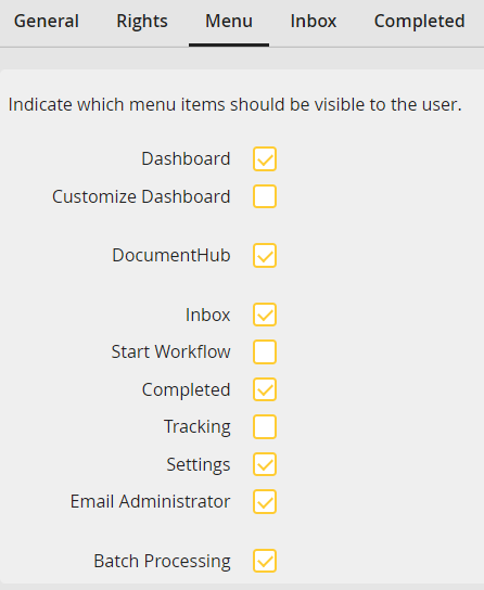 Defining visible menu entries