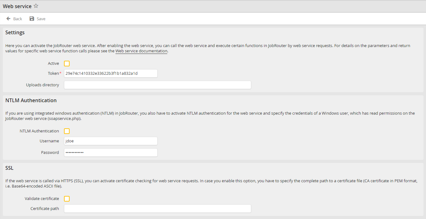 Web service settings