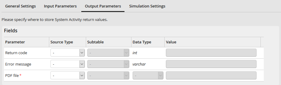 Output parameters: Fields Output parameters: Fields