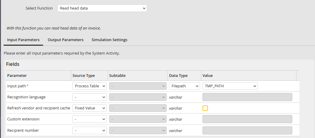 Input parameter Input parameter