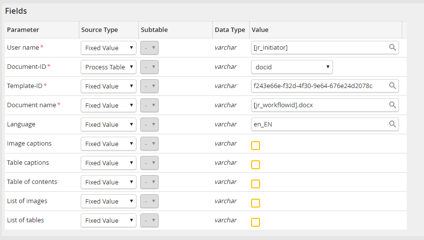 Input parameters