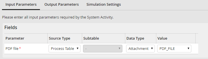Input parameter: Single fields