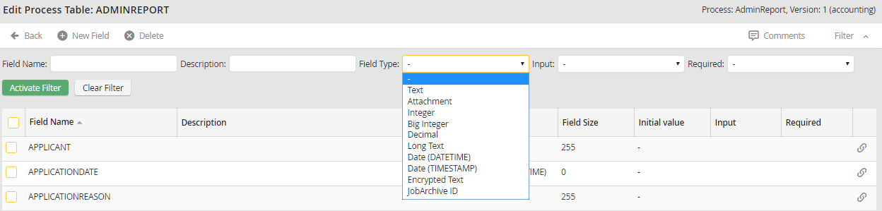 Filtering the Process Table Filtering the Process Table