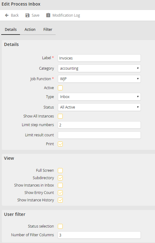 Modifying a Process Inbox - Details Modifying a Process Inbox - Details