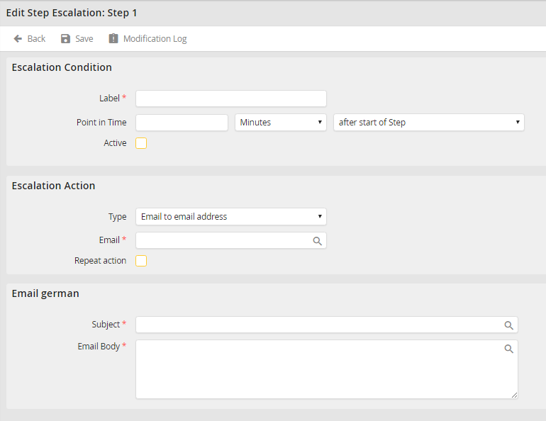 Adding / Modifying an Escalation Action Adding / Modifying an Escalation Action