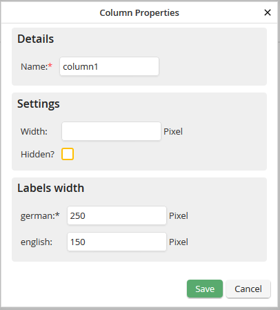 Edit column properties Edit column properties