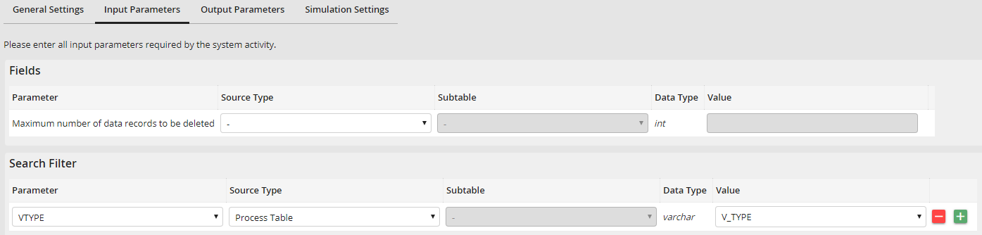 Input parameters