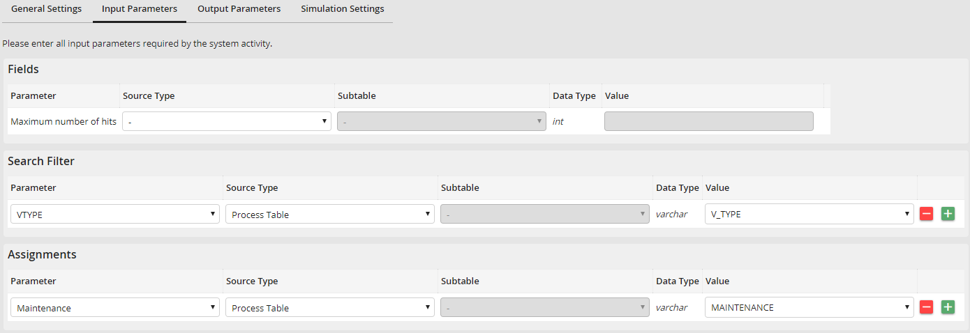 Input parameters