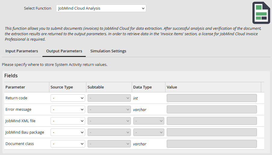 Output parameters - single fields Output parameters - single fields