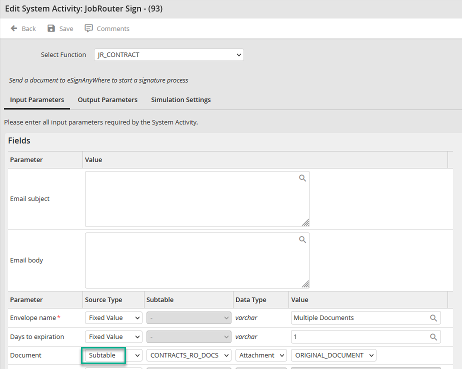 Input parameter document Input parameter document