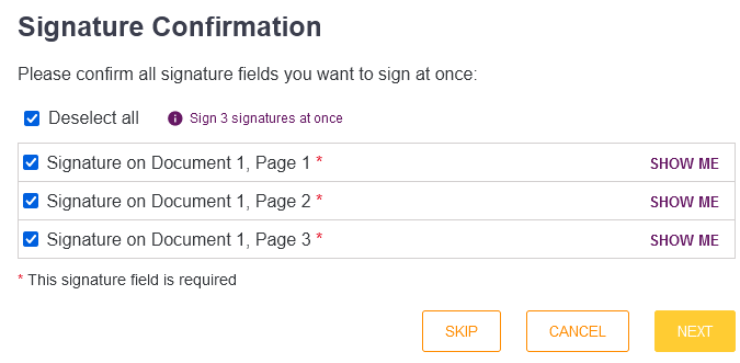 Batch signature selected