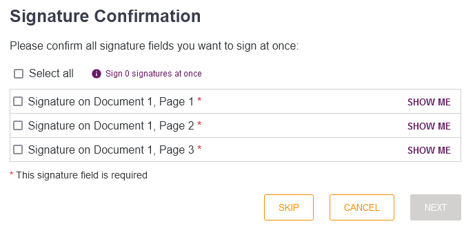 Batch signature unselected