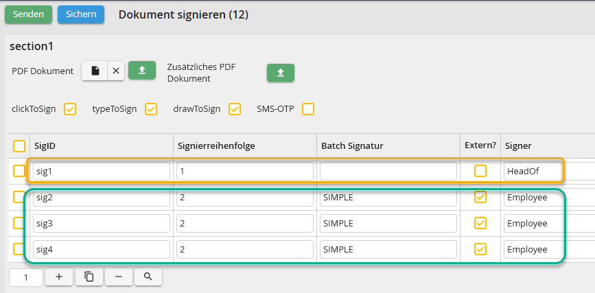Batch signature form