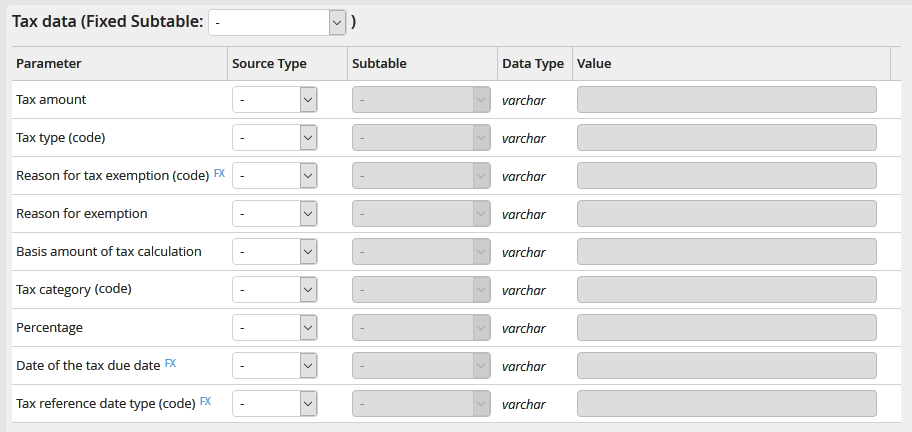 Output parameters: Tax data