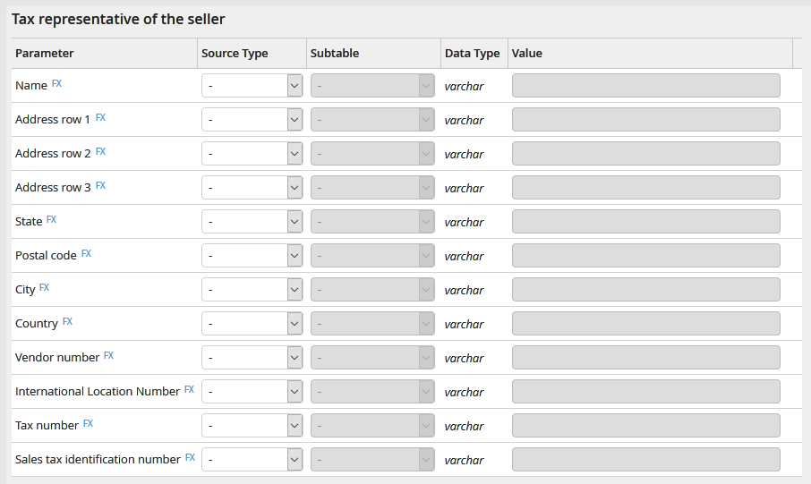Output parameters: Tax representative of the seller