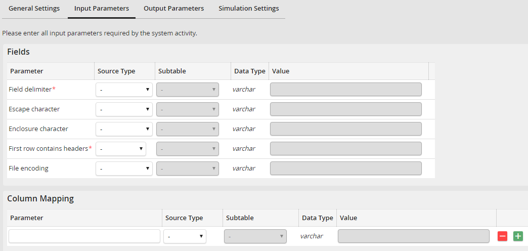 CSV System Activity: Input Parameters