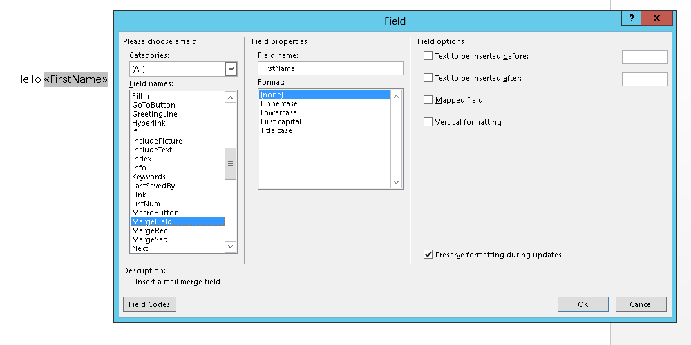 Definition of a merge field