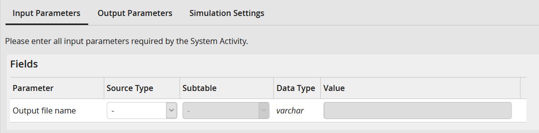 Input parameters: Fields Input parameters: Fields